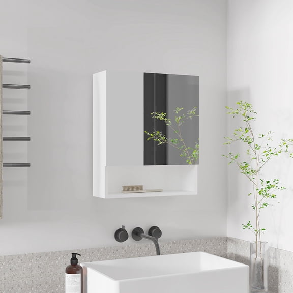 5.9" Deep, White Cabinet - Smooth Opening and Closing - Wall Mounted in Bathroom - Compact and Stylish