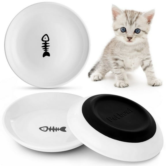 5.9'' Diameter Ceramic Cat Bowls, No Whisker Fatigue Wide Shallow Cat Dishes with Non-Slip Silicone Bottom, Food Water Plates Bowls for Pet Cat