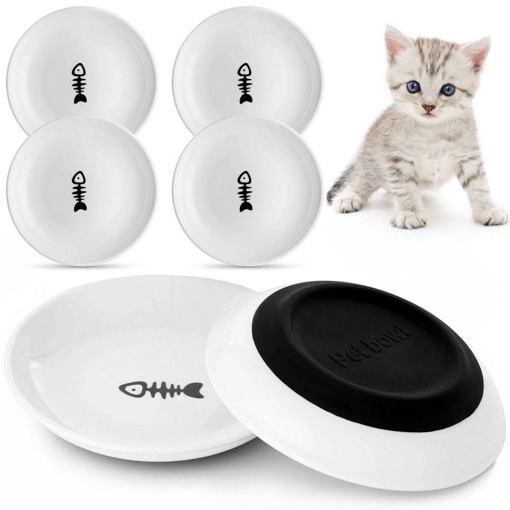 5.9'' Diameter Ceramic Cat Bowls, No Whisker Fatigue Wide Shallow Cat Dishes with Non-Slip Silicone Bottom, Food Water Plates Bowls for Pet Cat