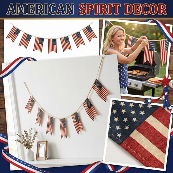 5.9 FT 250th Anniversary American Flags Banner, 7 Flags Patriotic USA String Pennant Flags 4th of July Small Flags Mini Pennant Red White Blue Decorations for Memorial Day Independence Day,1PCS