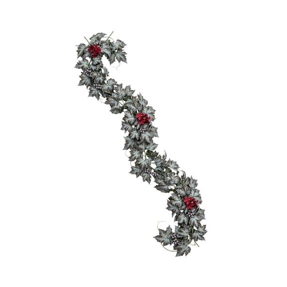 5.9 FT Artificial Fall Grape Leaf Vine Garland with Maple Leaves, Flexible Black Floral Berry Hanging Decor for Mantel Table Entryway, Halloween Thanksgiving Wedding Home Use, Green