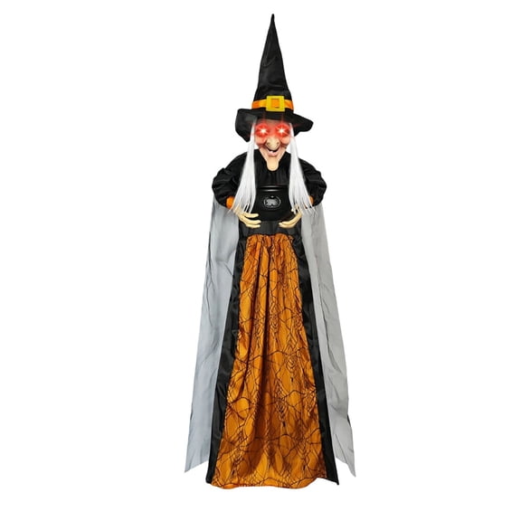 5.9 FT Sound Activated Light Up Screaming Witch with Cauldron, Animated Hanging Halloween Prop for Haunted House, Scary Gothic Outdoor Decor for Yard Porch Garden Party Use (C)