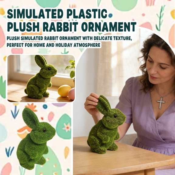 5.9" Faux Moss Flocked Bunny Decor, Pastel Flock Bunnies Figurines with Bow for Spring Easter Home Office Party Table Centerpiece Decoration
