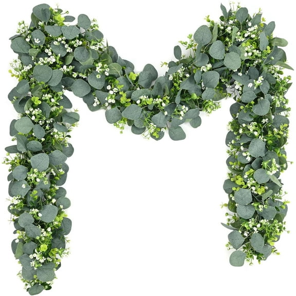 5.9 Ft Artificial Eucalyptus Garland Lush, Silver Dollar Leaves, Boxwood Faux Greenery Vines for Wedding Party