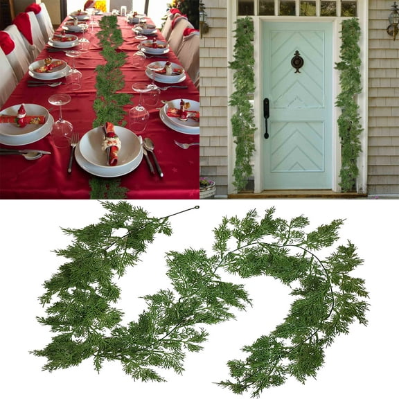 5.9 Ft Christmas Green Leaves Garland Artificial Xmas Cedar Cypress Garland Holiday Mantel Fireplace Table Centerpiece Decorations Party Home Indoor Outside Decor