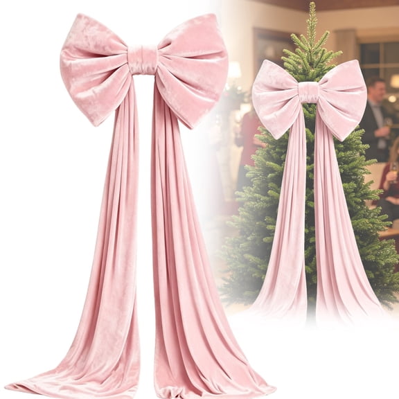 5.9-Ft Velvet Christmas Tree Bow, Oversized Giant Bow with Long Ribbon Tails, 15.75 x 70.87 in, Tree Topper for Wedding, Birthday, Party & Holiday Decor