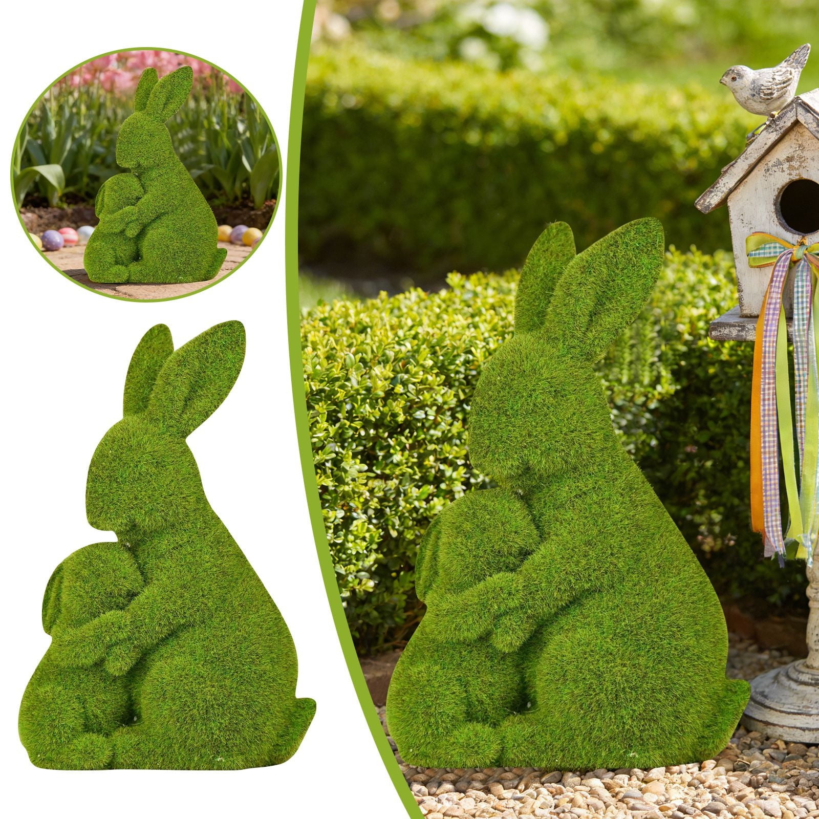 5.9 In Green Flocked Standing Bunny Garden Statue, Large Rabbit ...