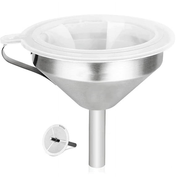 5.9 Inch 304 Stainless Steel Kitchen Funnel with 200 Mesh Food Filter Strainer for Transferring Liquids, Oil, Making Jam