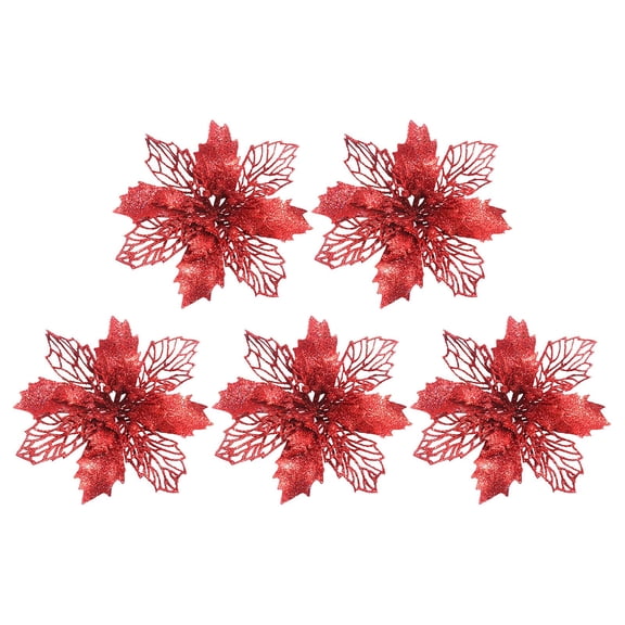 5.9 Inch, 5 Pcs Artificial Poinsettia Flower for Christmas, Glitter Faux Bloom Ornaments with Berries, Floral Decor for Christmas Tree, Wreath, Garland, Indoor and Outdoor Holiday Styling