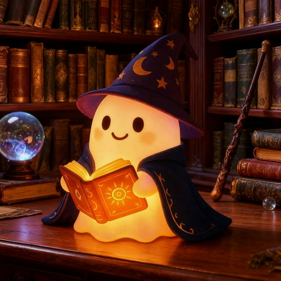 5.9 Inch Cute Ghost Wizard Reading Decor Stake, Spooky Resin Plant Ornament, Mini Garden Insert Decor, Creative Stylish Prop for Indoor Potted Plant, Yard, Halloween Decoration