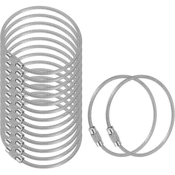 5.9 Inch Length Wire Keychain Cable, 15 Pack Stainless Steel Key Ring Loop, Silver -