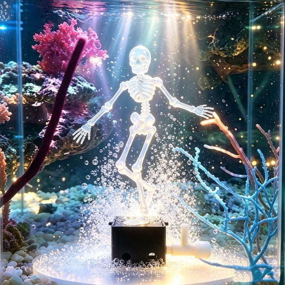 5.9 Inch Movable Joint Skeleton Aquarium Bubbler Ornament, Air‑Powered Dancing Skeleton Fish Tank Decor, Halloween Underwater Landscape for Freshwater Saltwater Aquarium by XSAOP