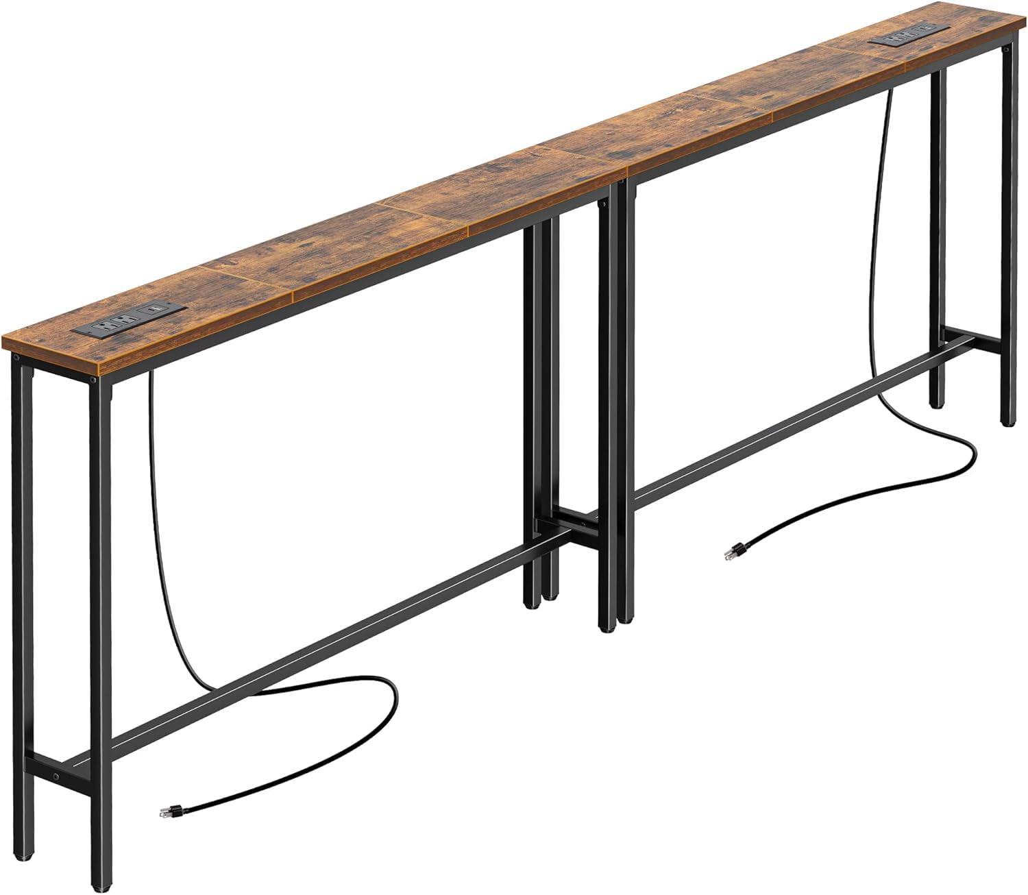 5.9 Inch Narrow Console Table with Outlet, Sofa Table Set of 2, Total ...