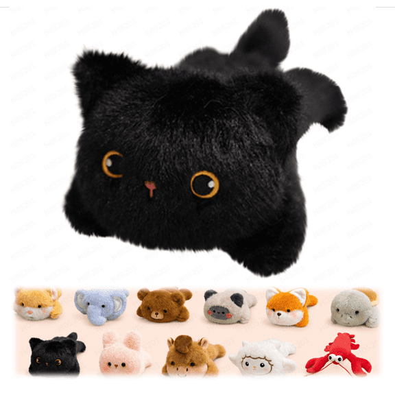 5.9 Inch Plush Black Cat Fridge Magnet - Soft Stuffed Animal Magnet with Bright Yellow Eyes, No Tag (P) Attached, Ultra-Soft Plush Material - for Cat Lovers, Home Kitchen Decor, Office Refrigerator