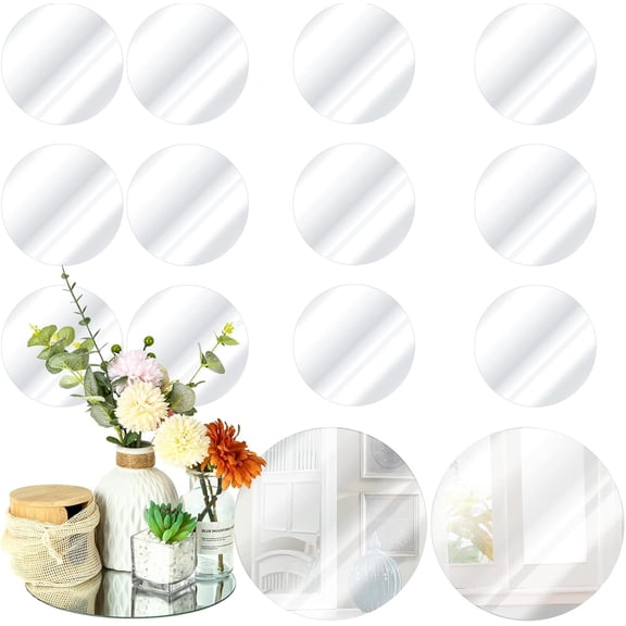 5.9 Inch Round Mirror Trays,Happon 10 Pack Circle Mirror Candle Plates Mirror Tiles for Table Centerpieces, Wedding Party Decorations, Wall Decor, Crafts, 1.7mm Thick