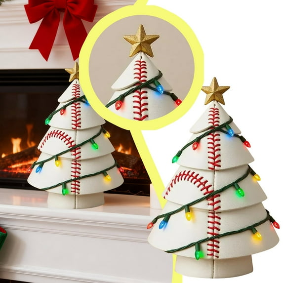 5.9 Inch Sports Theme Christmas Tree, LED Football Basketball Baseball Tree, Colorful Christmas Tree Decor, Personalized Christmas Gift for Sports Fans and Enthusiasts