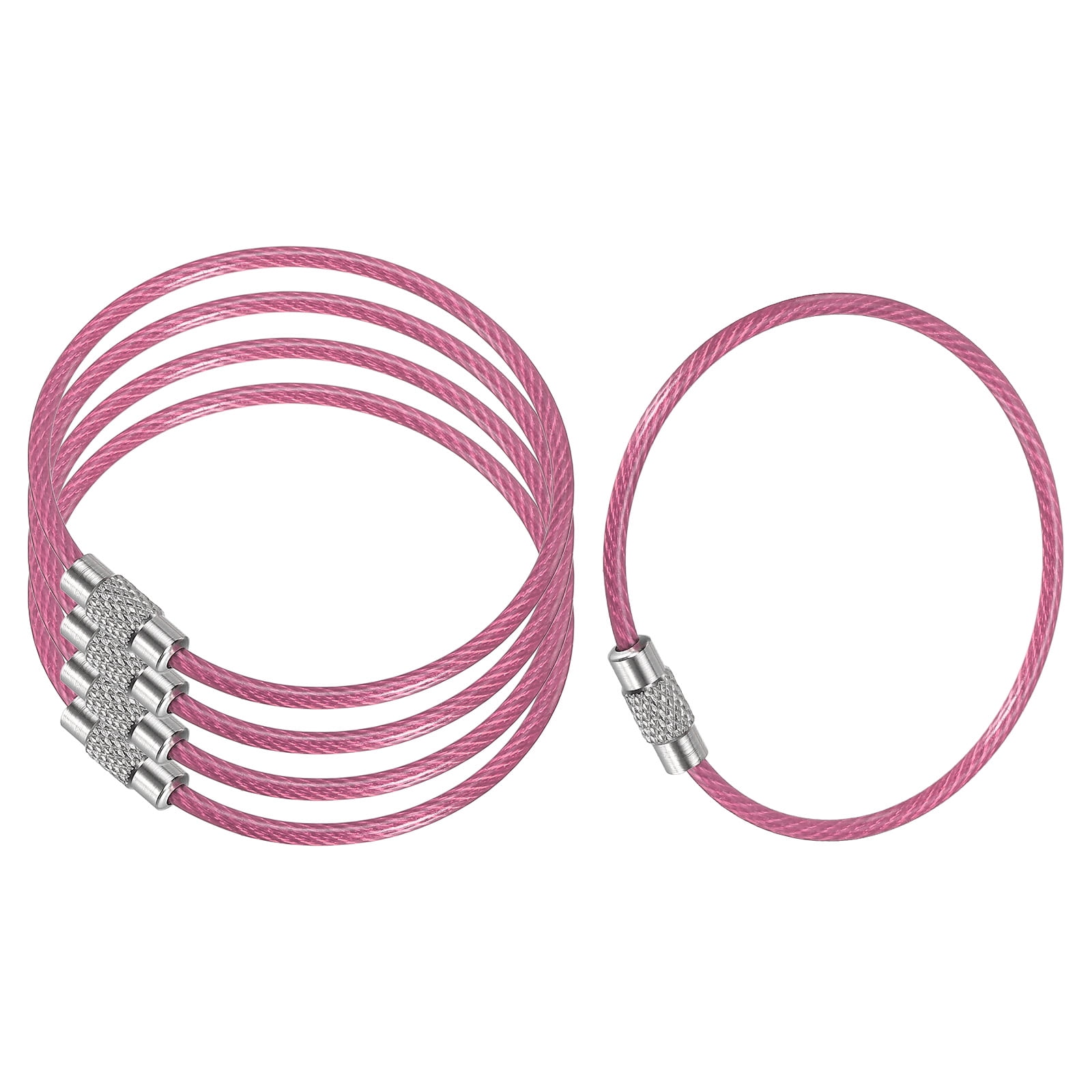 5.9 Inch Stainless Steel Wire Keychain Cable Key Ring Loop, Pink, 5 ...