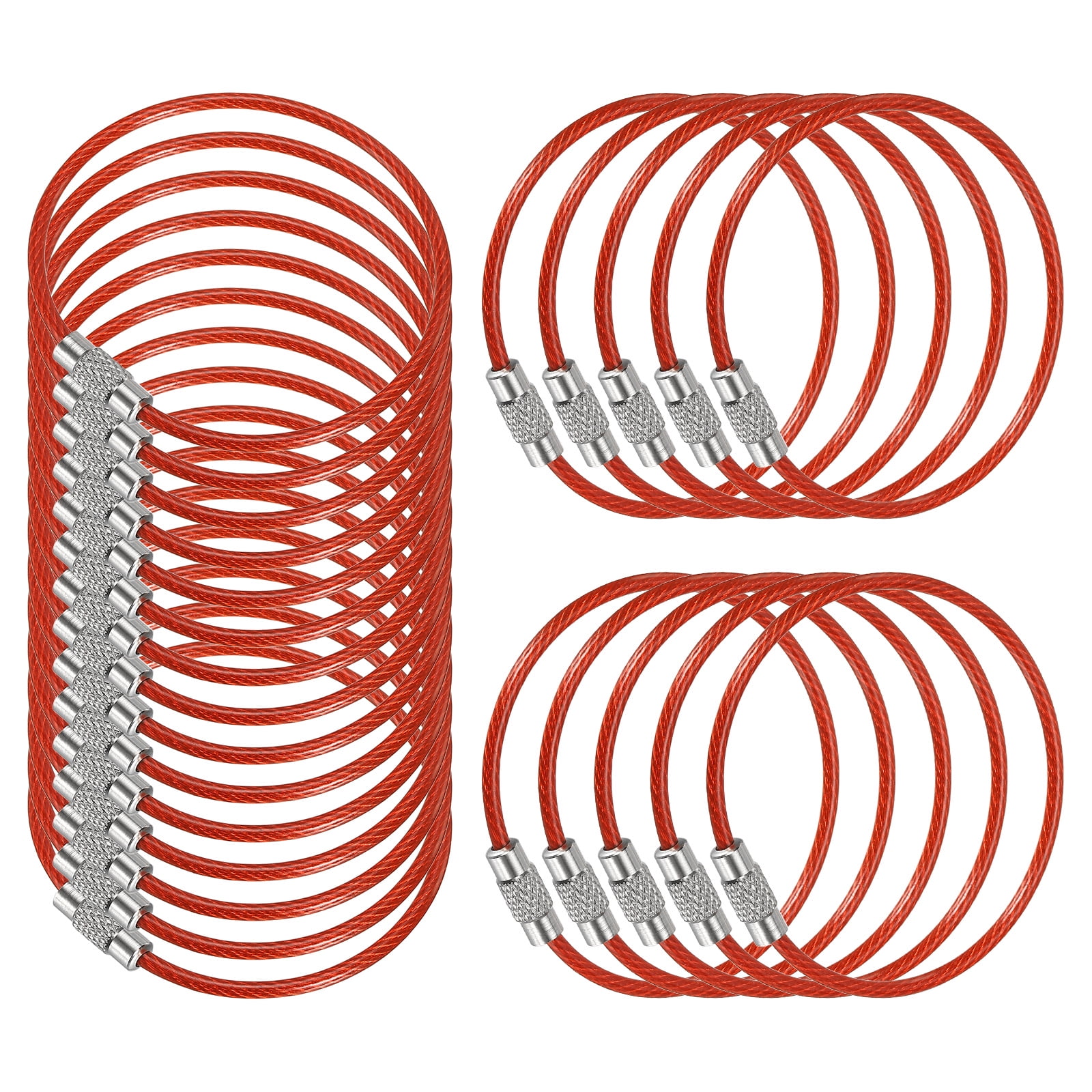 5.9 Inch Stainless Steel Wire Keychain Cable Key Ring Loop, Red, 25 ...