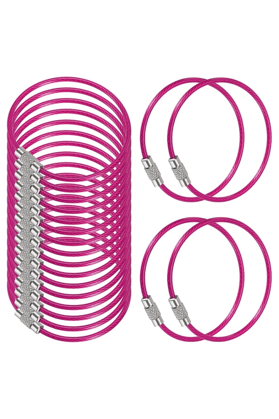 5.9 Inch Stainless Steel Wire Keychain Cable Key Ring Loop, Rose Red, 20 Pack