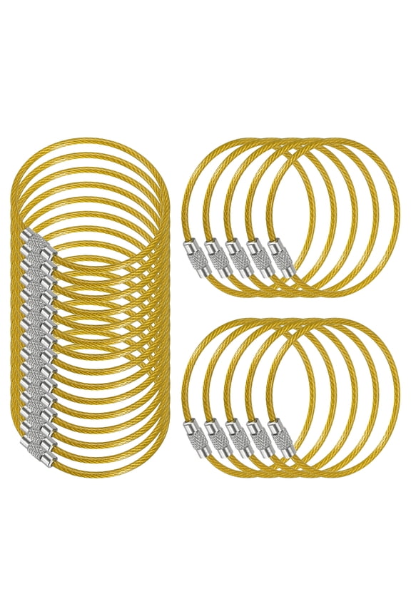 5.9 Inch Stainless Steel Wire Keychain Cable Key Ring Loop, Yellow, 25 Pack