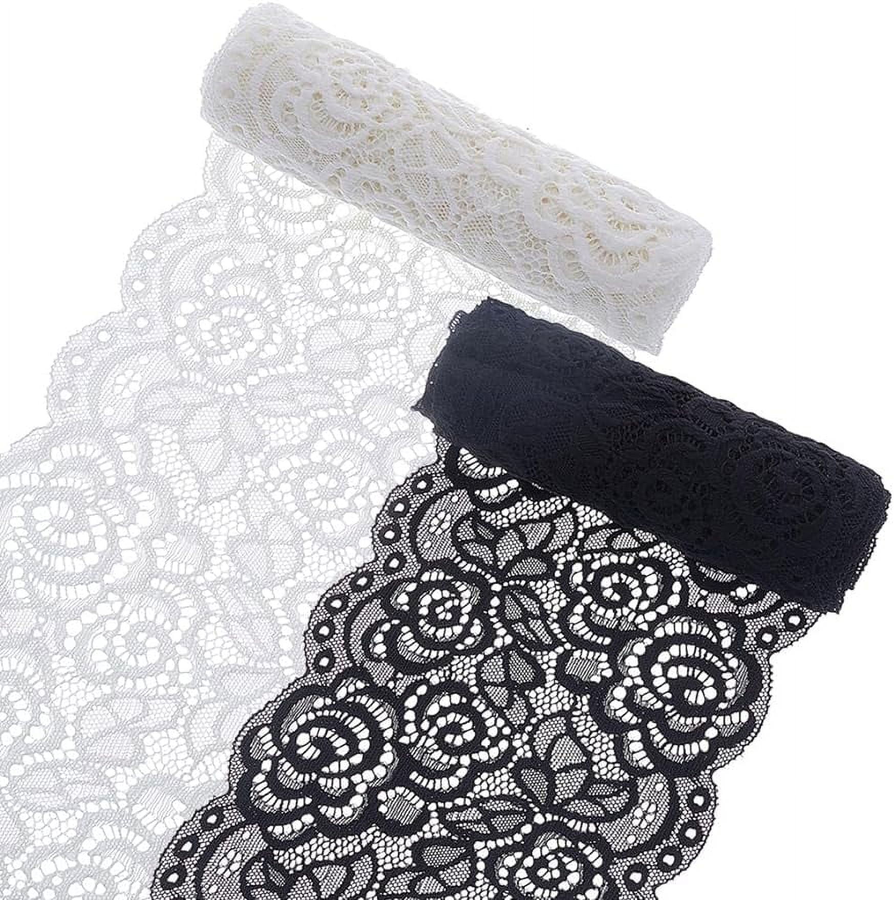 7 Wide Black Lace Fabric Sewing Lace Ribbon Trim Elastic Stretchy Lace for  Crafting 5 Yard 