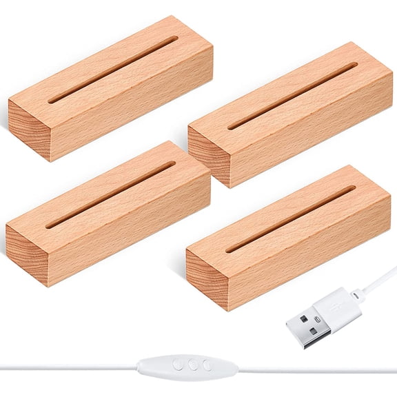 5.9 Inch Wooden Rectangle Light Base, Wood LED Display Base Pedestal Dimmable Colorful Light Lamp Stand with USB Cable for Acrylic, Crystal, Night Light, Glass Resin Art (4 Pieces)