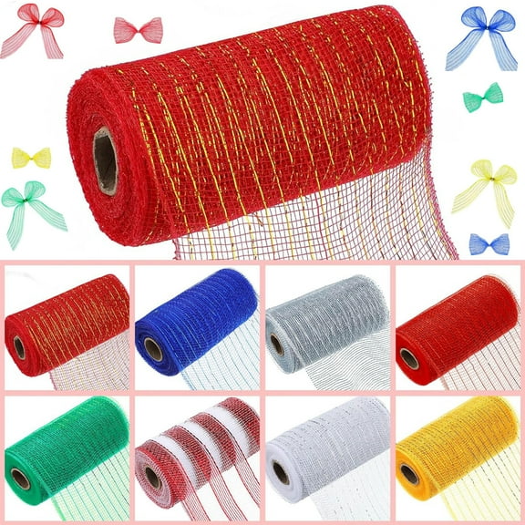 5.9 Inch x 30 Feet Decor Mesh Ribbon with Metallic Foil, Deco Mesh Wreath Supplies Ribbon Mesh Roll for Spring Wreaths, Swags, Craft, Party Decoration