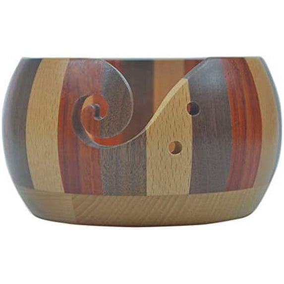5.9 Inches Handmade Color Wood Yarn Storage Bowl - Knitting Crochet Accessories - Crafted Wooden Weaving Thread Bowl with Carved Holes and Drills Holes #1