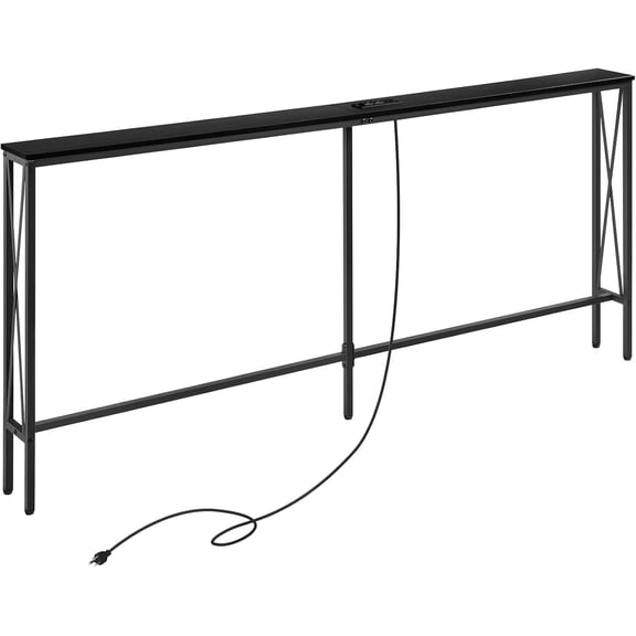 5.9" Narrow Console Sofa Table with Power Outlets, 5.9" Dx70.9 Wx31.5 H Long Skinny Behind Couch Table with Charge Station and 6.5'Extension Cord, Black