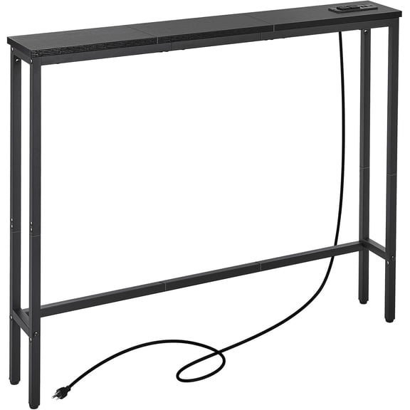 5.9" Narrow Console Sofa Table with Power Outlets, Total 39.4" Long Behind Couch Table with Charge Station and 5.9' Extension Cord for Living Room, 5.9" D x 39.4"W x 29.5"H, Black