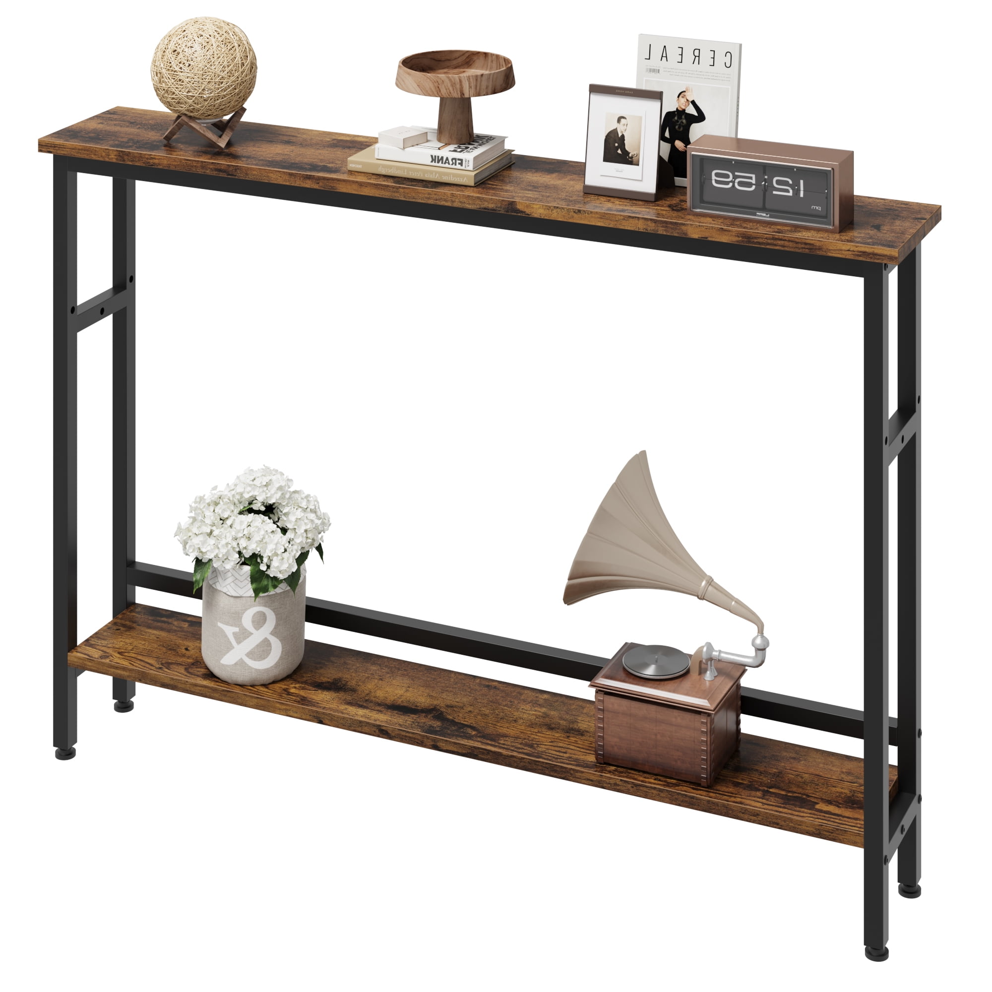 5.9" Narrow Sofa Table, 2 Tier Skinny Console Table with Adjustable