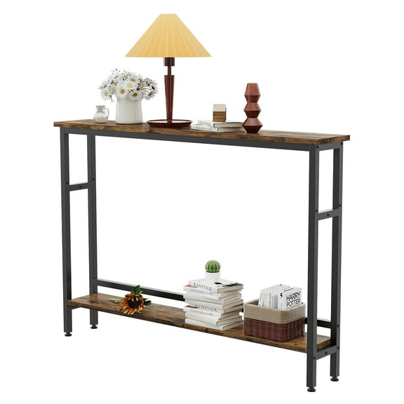 5.9" Narrow Sofa Table with Adjustable Shelf, 2-Tier Slim Console Table for Living Room, Entryway, Hallway