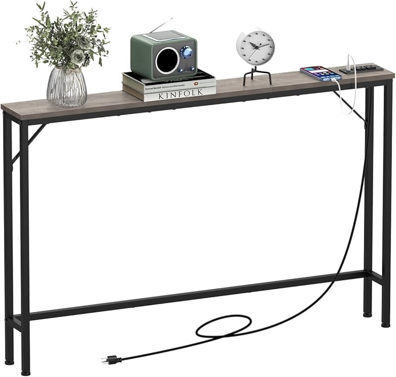5.9" Skinny Behind Sofa Console Table with Charging Station 47.2 ...