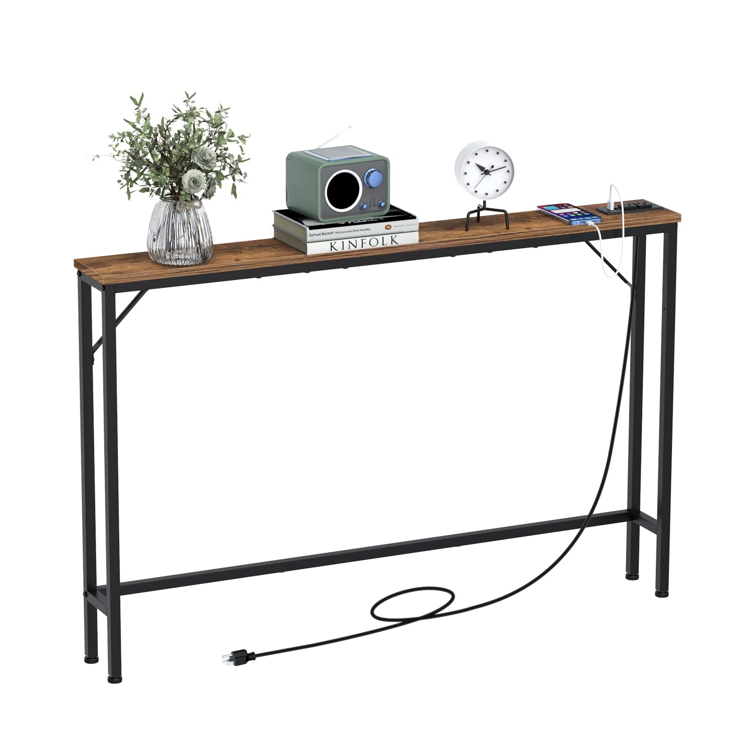 5.9" Skinny Behind Sofa Console Table with Charging Station 47.24 ...