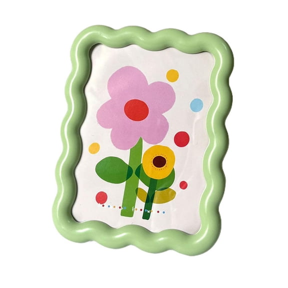 5.9 X 4.3 Picture Frame with Mat, Cute Wavy Scalloped Plastic Picture Frame, Wooden PictureFrame, for Tabletop Wall Hanging, Home Dorm Studio
