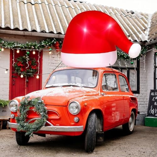 5.9 ft Large Inflatable Christmas Golf Cart Decoration with LED Lights Outdoor Christmas Blow Ups Santa Hat for Car Decor for Xmas Holiday Vehicle Accessories Yard Garden(Classic)