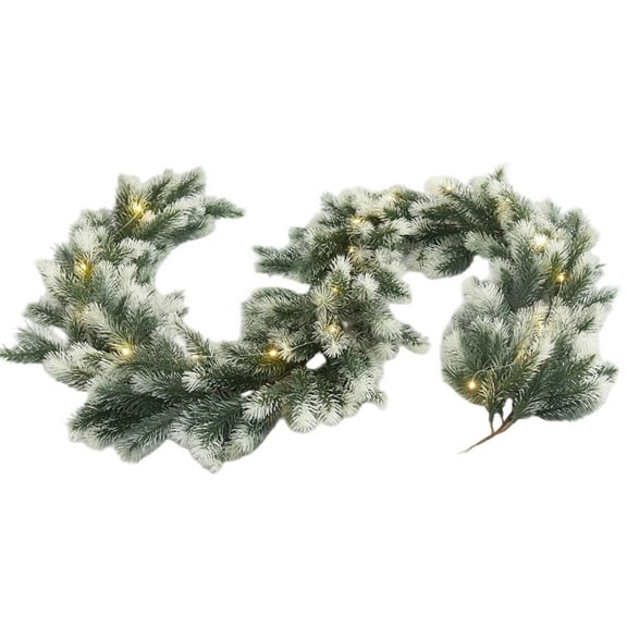 5.9 ft Pre Lit Artificial Christmas Garland with Warm White LEDs, Snow Flocked Pine Greenery for Mantel, Staircase, Fireplace Decor, Indoor Outdoor Winter Holiday Garland for Home and Porch
