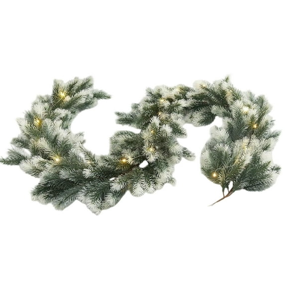 5.9 ft Pre Lit Artificial Christmas Garland with Warm White LEDs, Snow Flocked Pine Greenery for Mantel, Staircase, Fireplace Decor, Indoor Outdoor Winter Holiday Garland for Home and Porch