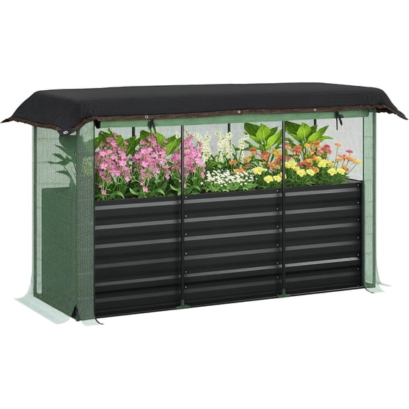 5.9 x 2 x 1.9 ft Galvanized Raised Garden Bed with Crop Cage Plant Protection Net and Shade Cloth Roof, Metal Planter Box with Cover for Vegetables, Flowers, Herbs, Dark Gray