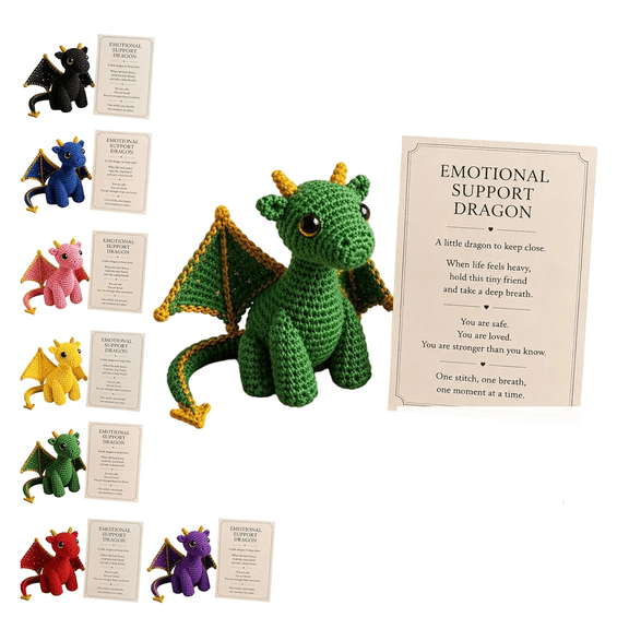 5.9 x 3.1Inch Emotional Support Dragon Pocket Buddy, Artisan Crochet Knitted Dragon Plush Figurine with Uplifting Affirmation Card, Stress Calming Desktop Decor, Sentimental Fantasy Gift
