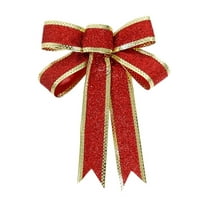 5.9” x 5.9” Christmas Red Bow with Gold Edges, Indoor/Outdoor Bow for Wreaths, Tree Topper, Door, Post
