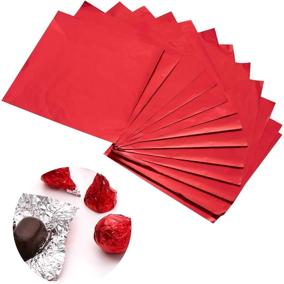 5.9 x 5.9 Inch Square Aluminium Foil Packaging Candy Wrappers Sugar Wraps Paper for DIY Candies and Packaging by Party/Wedding/Birthday/Chrismas Accessories-200 (Red)