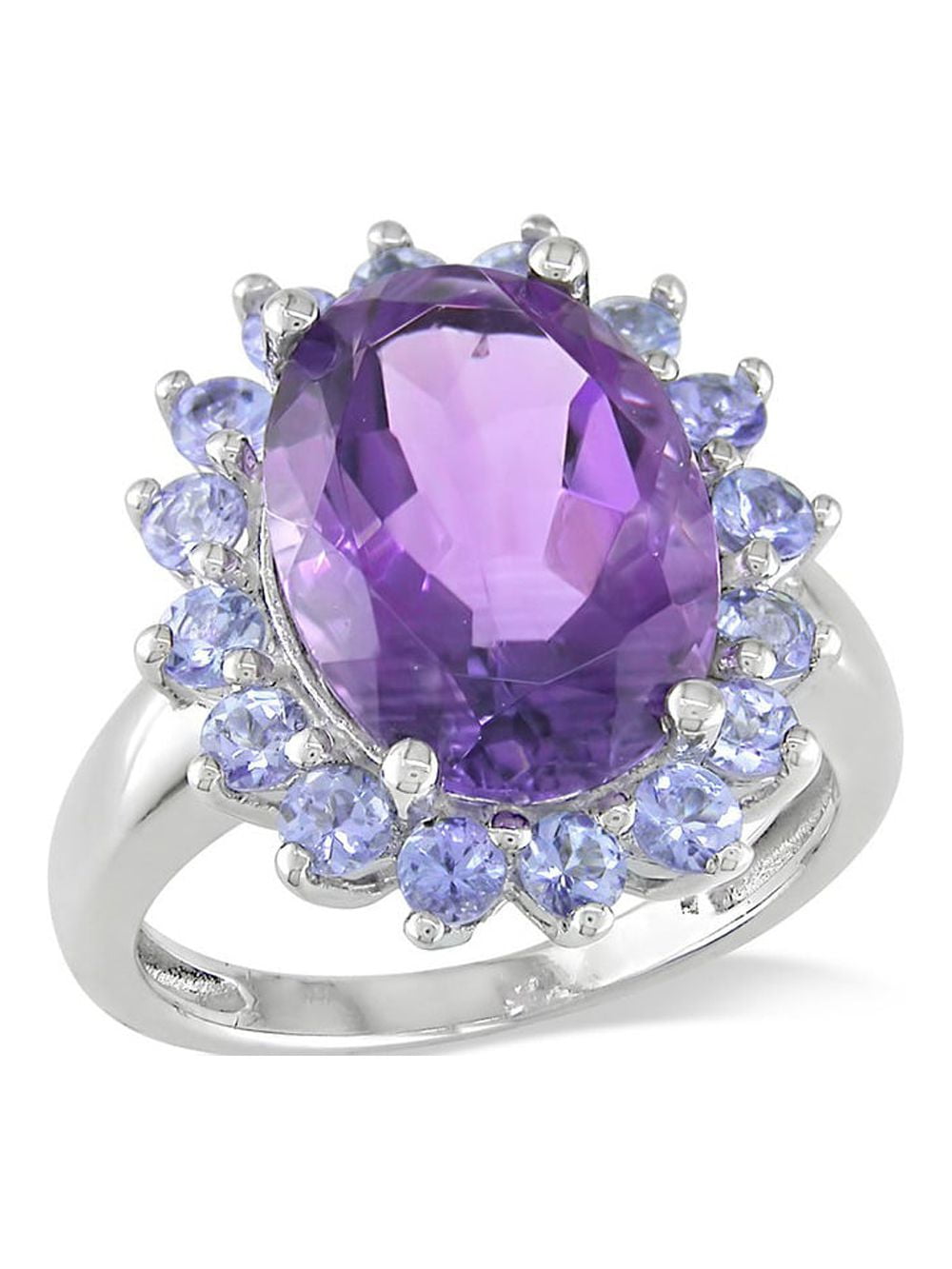 5.90 Carat (Ctw) Amethyst & Tanzanite Halo Cocktail Ring in Sterling ...