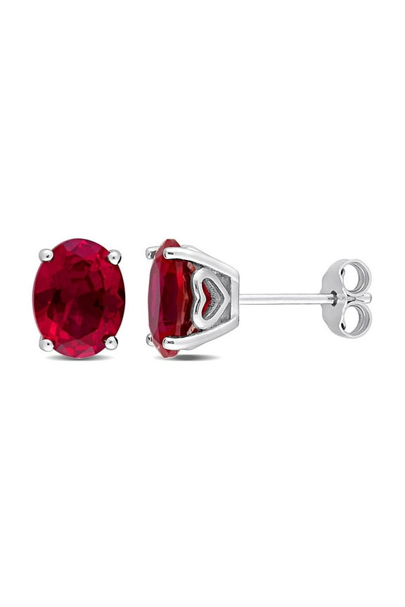5.90 Carat (Ctw) Lab-Created Ruby Oval Stud Earrings in Sterling Silver for Women