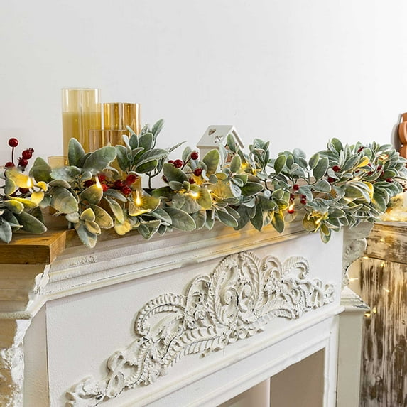 5.91 FT Christmas Red Berry Garland, Artificial Red and Burgundy Berry Lamb Ear Garland, Winter Holiday New Year Decor, for Indoor Outdoor Party Christmas Decoration