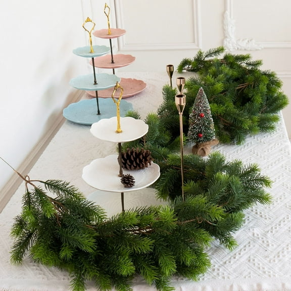 5.91 Ft Artificial Green Pine Needle Garland  144 Tip Full Evergreen Vine for Christmas Mantel Stair Railing Door Wreath Swag Indoor Outdoor Home Decor, Realistic Foliage for Winter Display