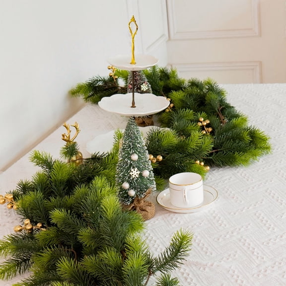 5.91 Ft Artificial Pine Needle Garland with Golden Berries – 144-Tip Full Greenery Vine for Christmas Fireplace Wall Door Stair Railing Holiday Home Decor, Bendable Realistic Plastic Wreath Swag