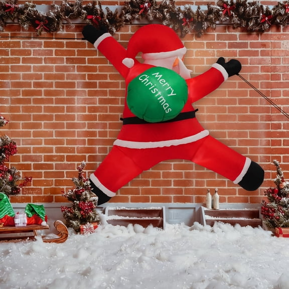 5.91FT Christmas Inflatable Decorations Hanging Santa Built-in Bright LEDs, Climbing Santa Claus with Gift Bag Christmas Roof Blow Up Yard for Window Wall Outdoor Xmas New Year