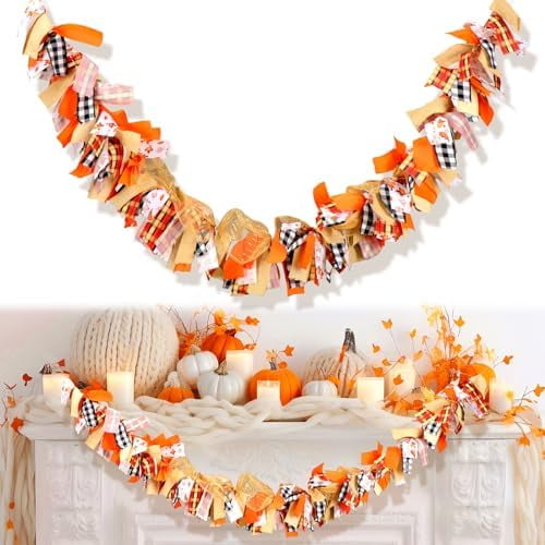5.91ft Fall Thanksgiving Decor Fall Garland for Mantel Thanksgiving Garland Fabric Autumn Banner Thankful Banner for Home Table Fireplace Porch Wall Harvest Wedding Party Indoor Outdoor Gifts