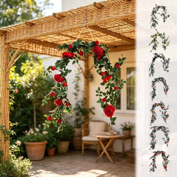 5.91ft Large Bloom Artificial Climbing Rose Vine, Lifelike Hanging Floral Garland, Soft Faux Flower Strip, Versatile Ornament for Courtyard Wall Porch and indoor Home Decoration